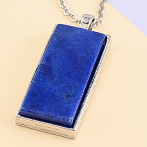 Lapis Lazuli 10.00 ctw Dogtag Pendant in Silvertone with Stainless Steel Necklace 24 Inches