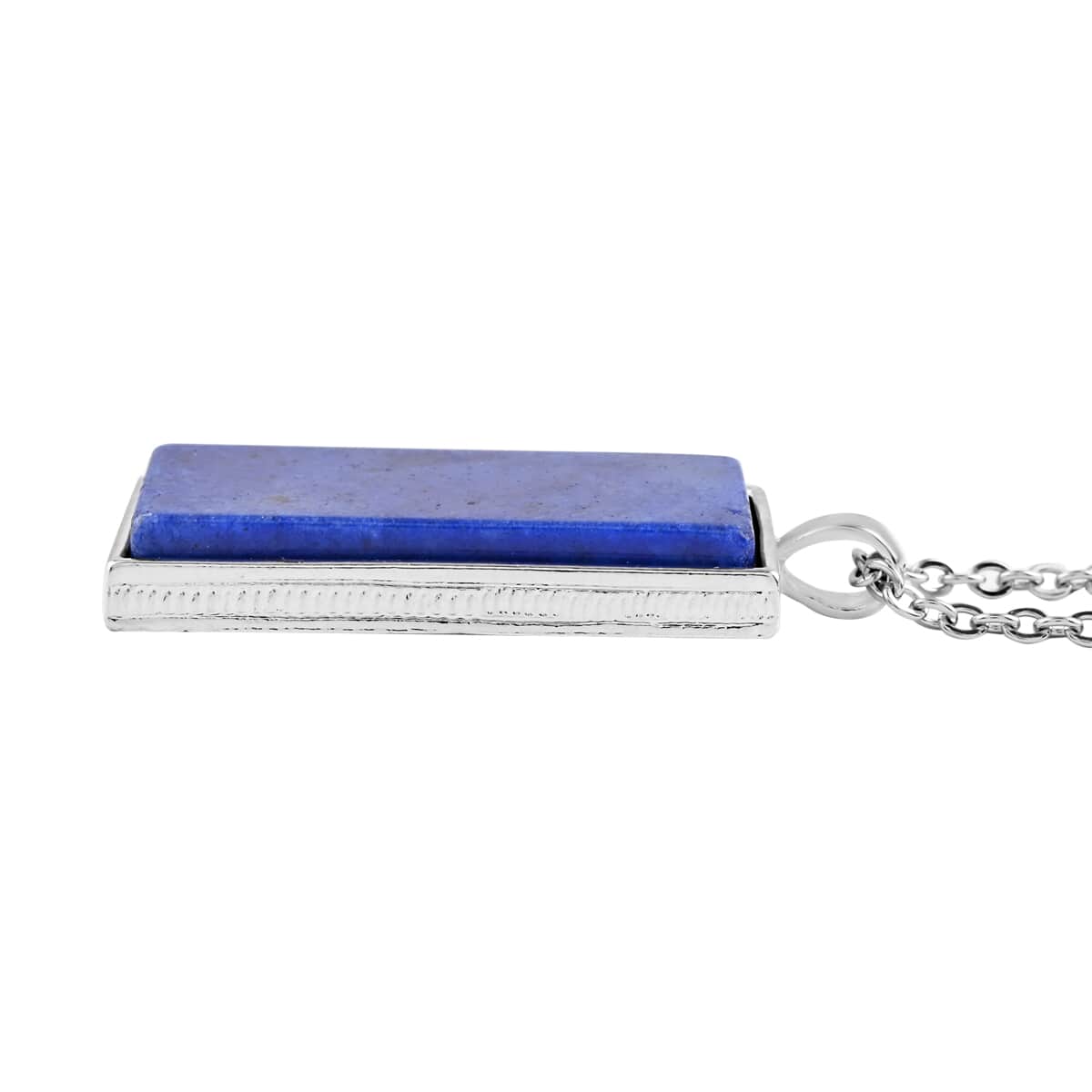 Lapis Lazuli 10.00 ctw Dogtag Pendant in Silvertone with Stainless Steel Necklace 24 Inches image number 3