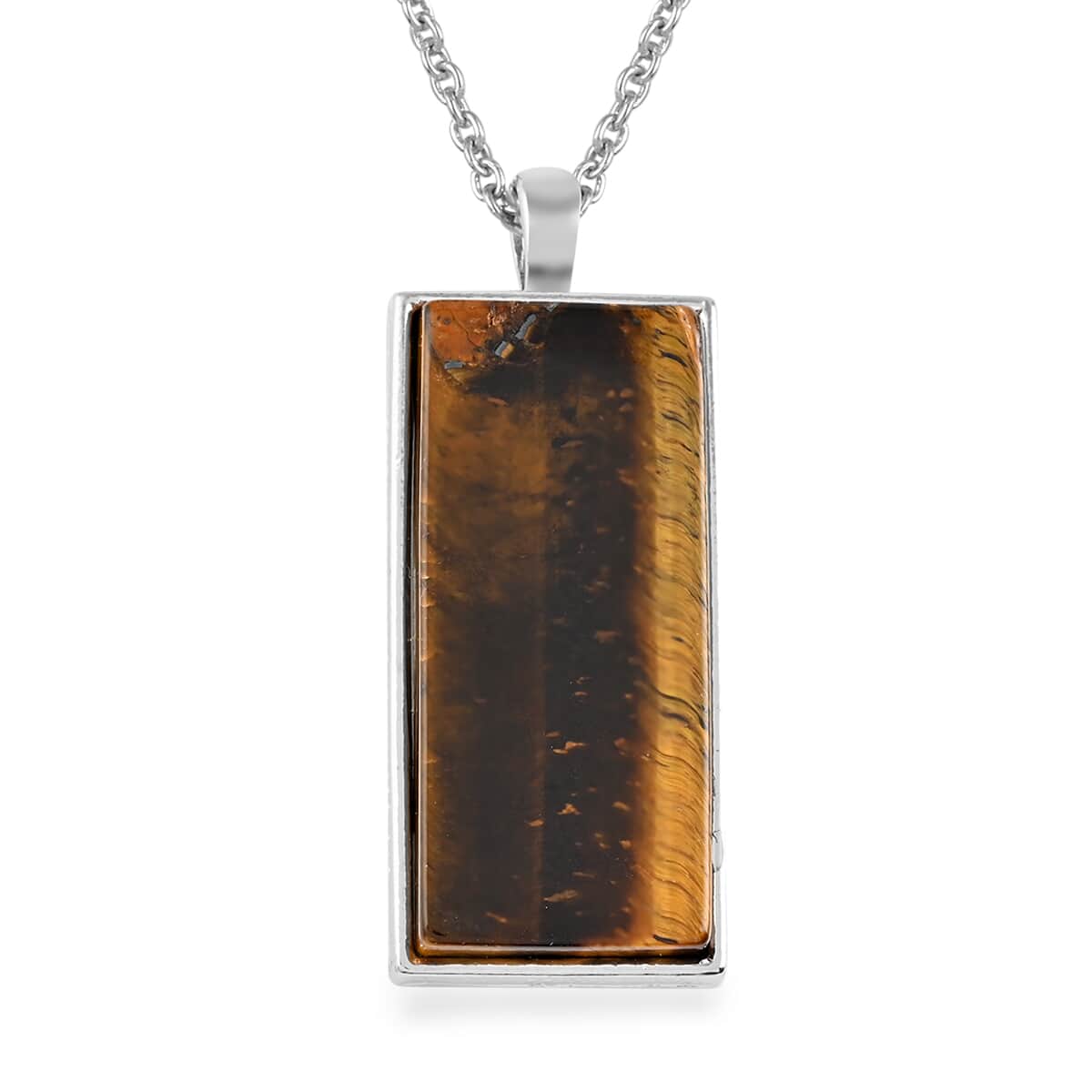 Yellow Tiger's Eye 10.00 ctw Dogtag Pendant in Silvertone with Stainless Steel Necklace 24 Inches image number 0