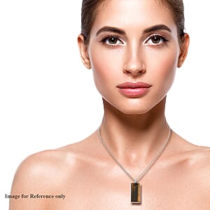 Yellow Tiger's Eye 10.00 ctw Dogtag Pendant in Silvertone with Stainless Steel Necklace 24 Inches