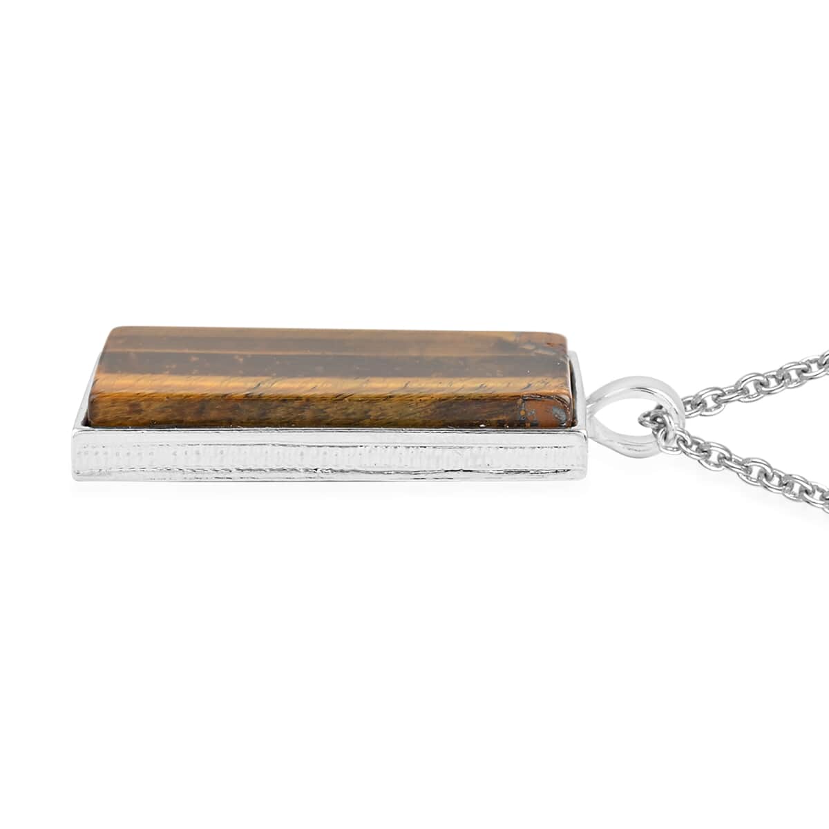 Yellow Tiger's Eye 10.00 ctw Dogtag Pendant in Silvertone with Stainless Steel Necklace 24 Inches image number 3
