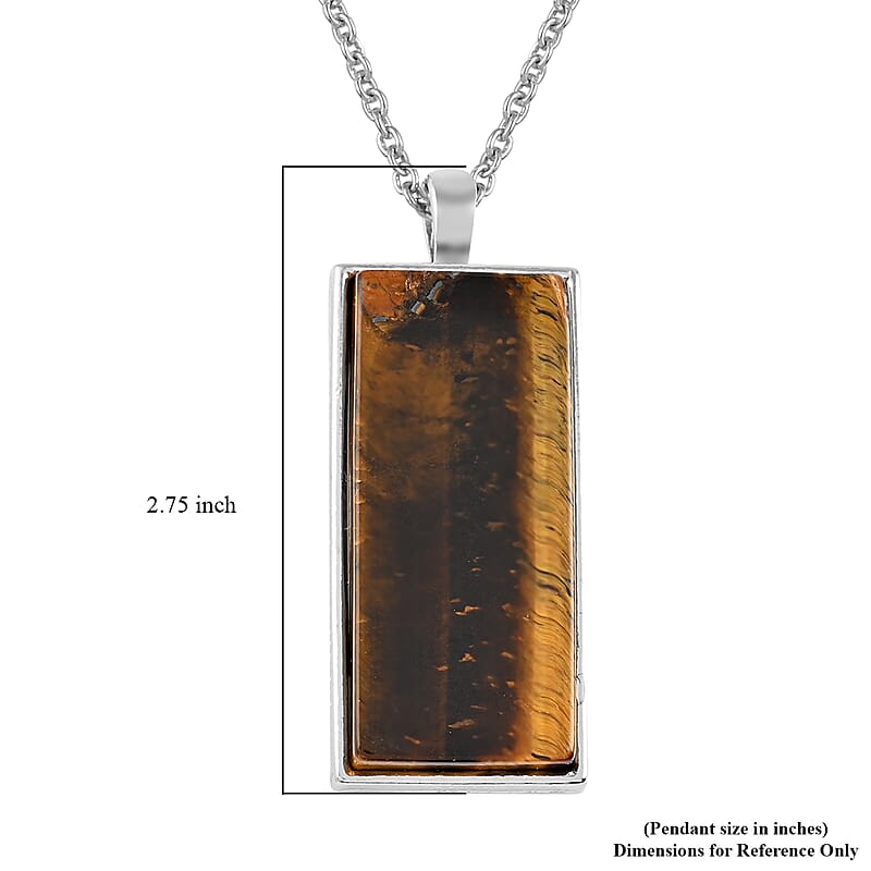 Yellow Tiger's Eye 10.00 ctw Dogtag Pendant in Silvertone with Stainless Steel Necklace 24 Inches