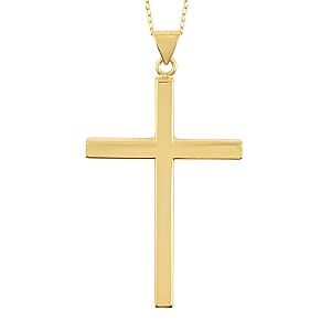 14K Yellow Gold Over Sterling Silver Cross Pendant Necklace 18 Inches 1.15 Grams