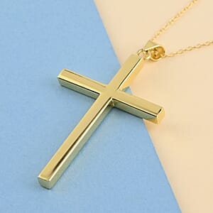 14K Yellow Gold Over Sterling Silver Cross Pendant Necklace 18 Inches 1.15 Grams