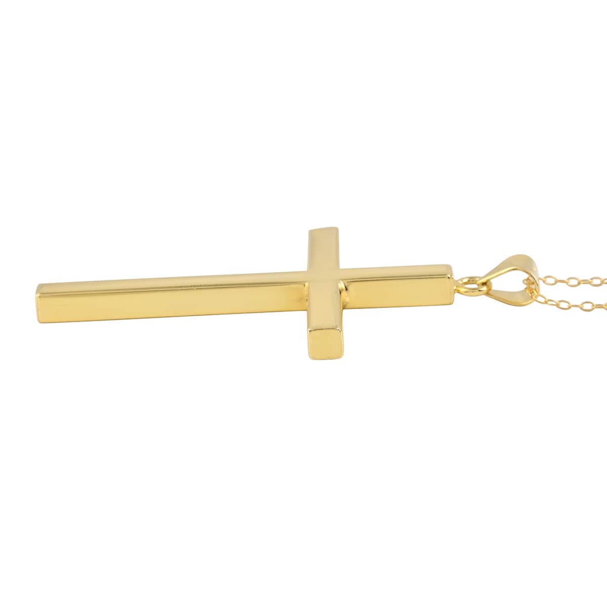 14K Yellow Gold Over Sterling Silver Cross Pendant Necklace 18 Inches 1.15 Grams image number 3