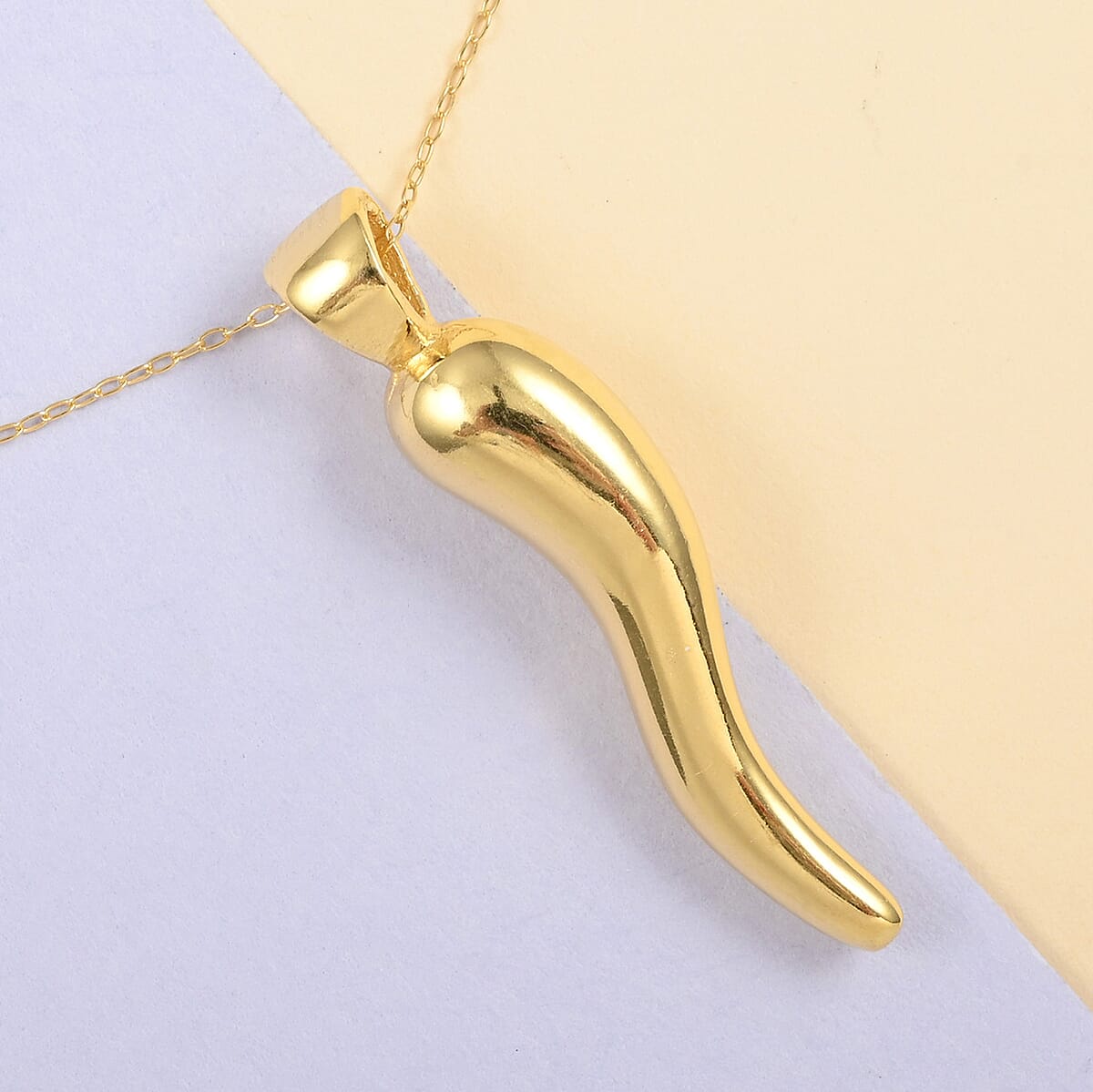 Italian 14K Yellow Gold Over Sterling Silver Horn Pendant Necklace 18 Inches 1.75 Grams image number 1