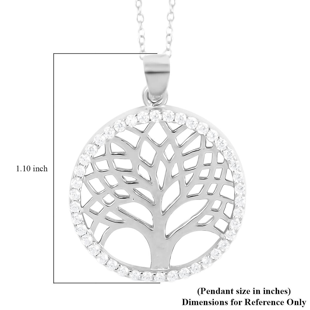 Italian Simulated Diamond Tree of Life Pendant Necklace 18 Inches in Sterling Silver 2.50 Grams image number 5