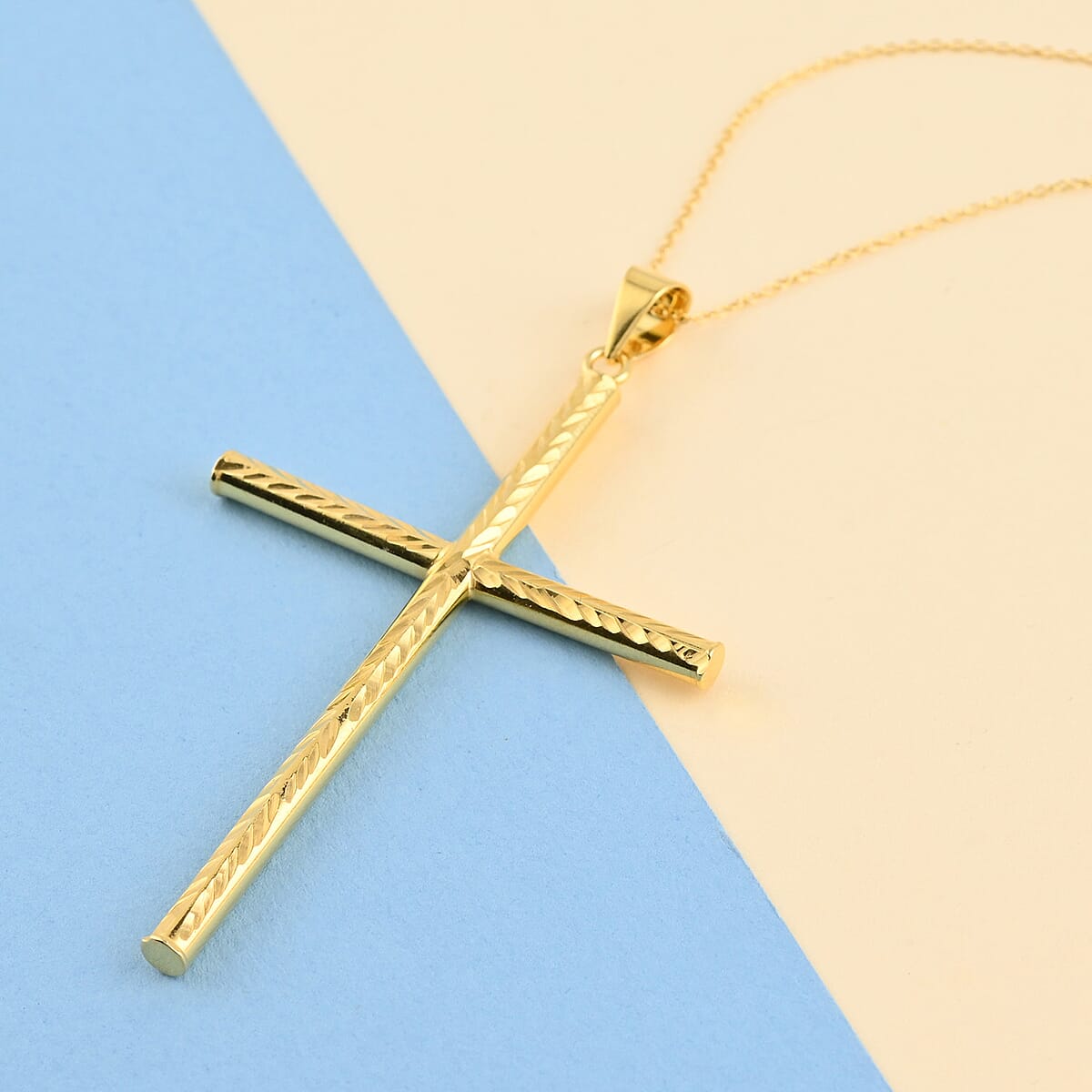 14K Yellow Gold Over Sterling Silver Cross Pendant Necklace 18 Inches 3.30 Grams image number 1