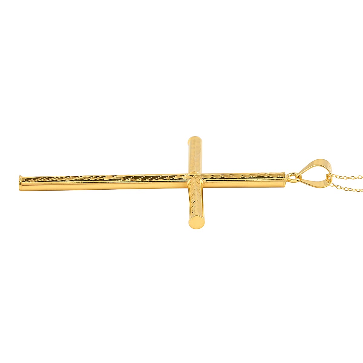 14K Yellow Gold Over Sterling Silver Cross Pendant Necklace 18 Inches 3.30 Grams image number 3