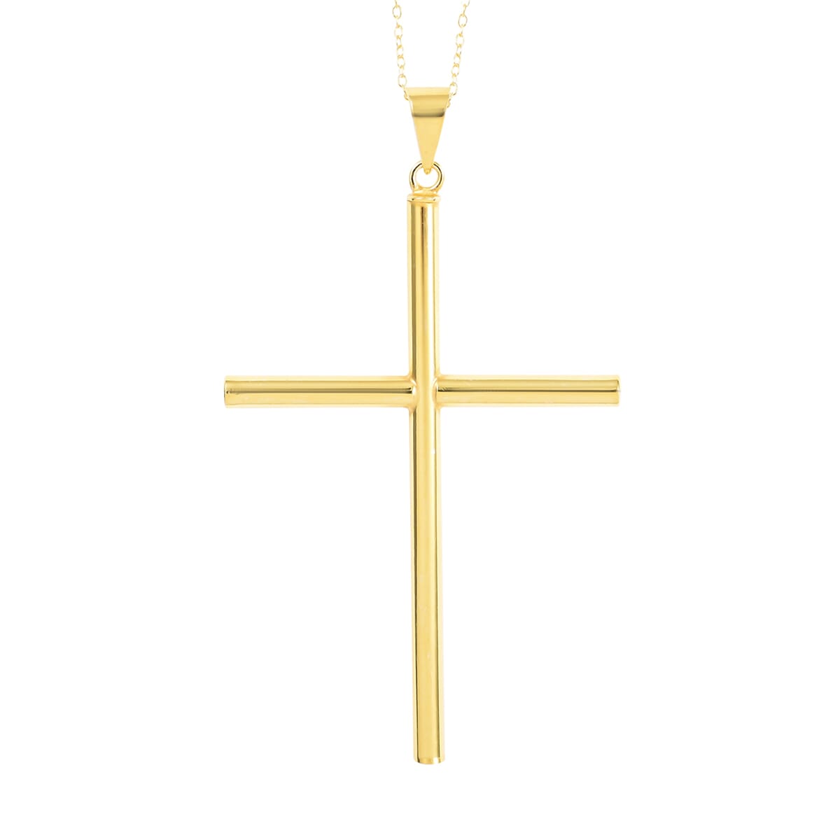 14K Yellow Gold Over Sterling Silver Cross Pendant Necklace 18 Inches 3.75 Grams image number 0