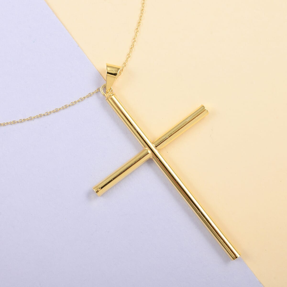 14K Yellow Gold Over Sterling Silver Cross Pendant Necklace 18 Inches 3.75 Grams image number 1