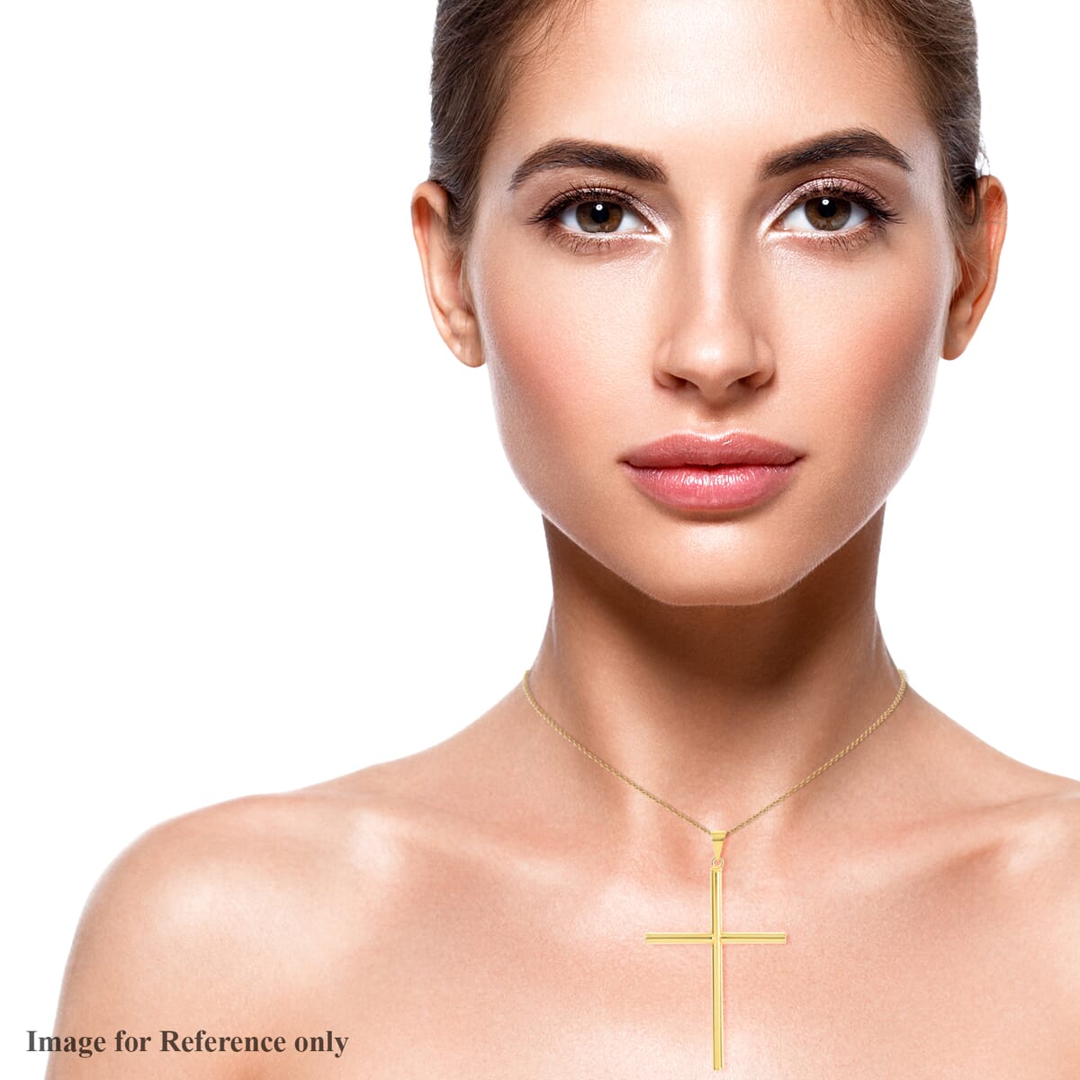 14K Yellow Gold Over Sterling Silver Cross Pendant Necklace 18 Inches 3.75 Grams image number 2