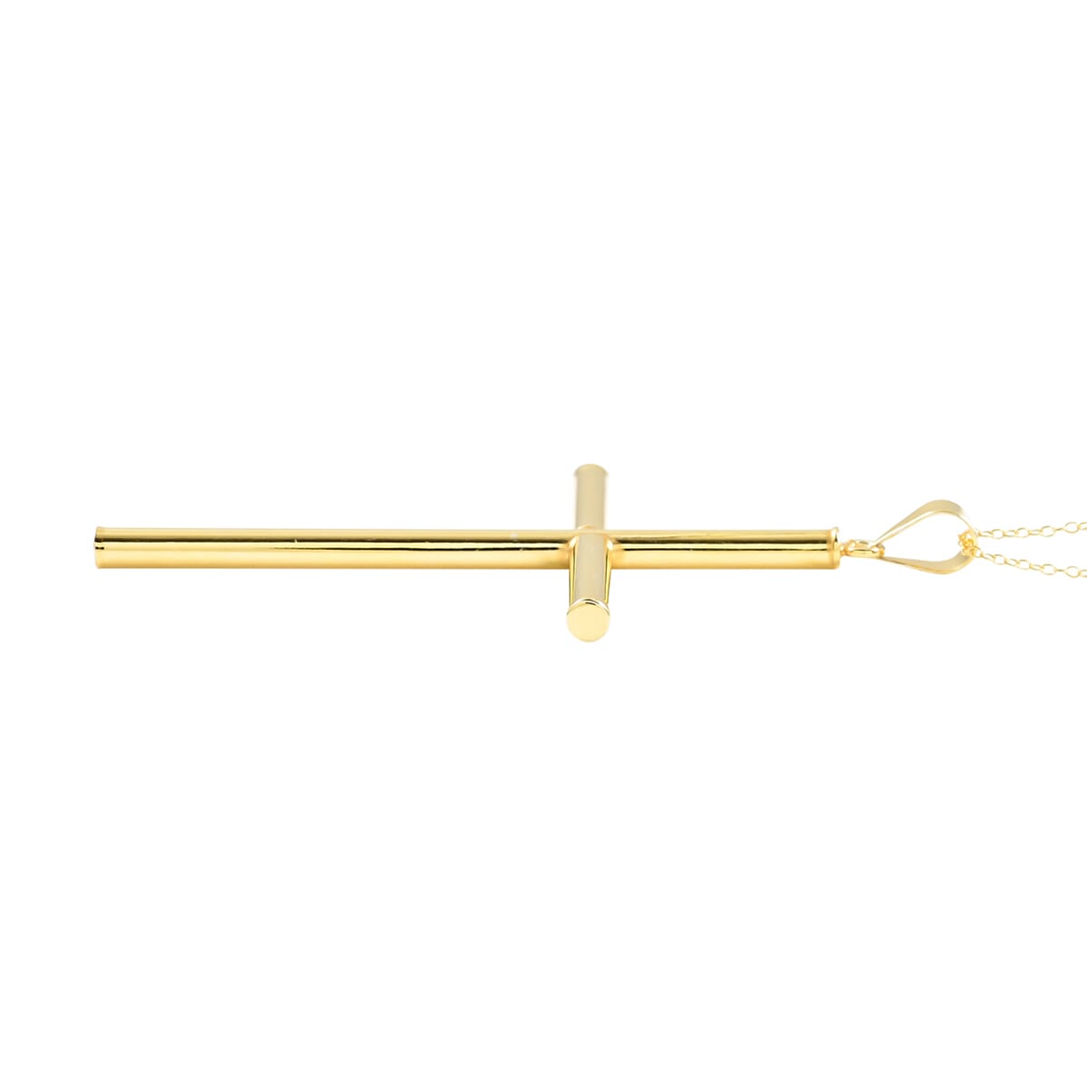 14K Yellow Gold Over Sterling Silver Cross Pendant Necklace 18 Inches 3.75 Grams image number 3