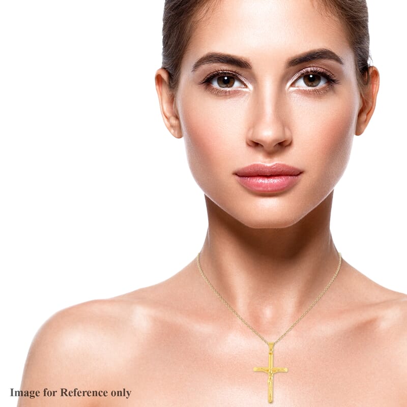 14K Yellow Gold Over Sterling Silver Crucifixion Cross Pendant Necklace 18 Inches 2.75 Grams