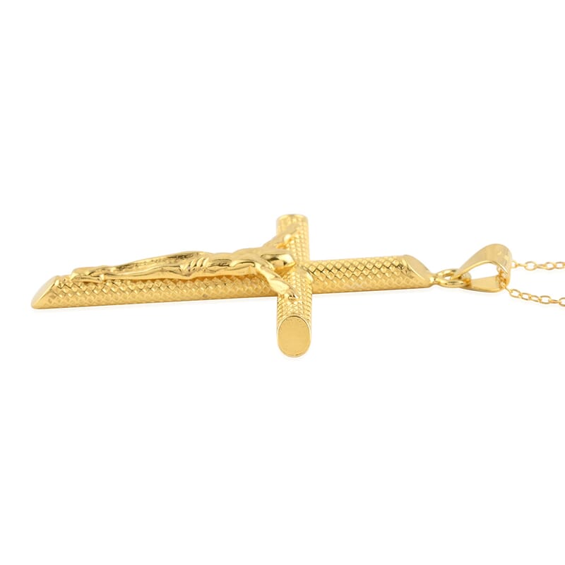 14K Yellow Gold Over Sterling Silver Crucifixion Cross Pendant Necklace 18 Inches 2.75 Grams