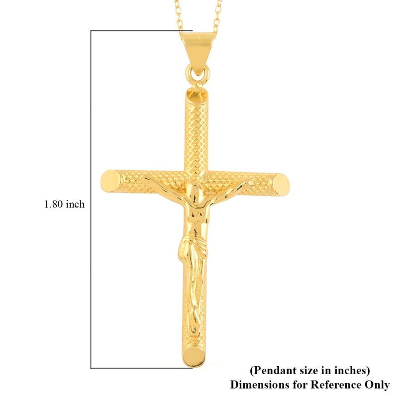 14K Yellow Gold Over Sterling Silver Crucifixion Cross Pendant Necklace 18 Inches 2.75 Grams