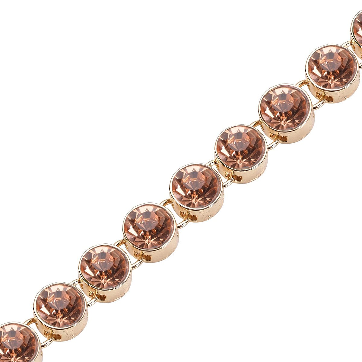 Peach Austrian Crystal Tennis Bracelet (7.50-9.50In) and Stud Earrings in Goldtone image number 3