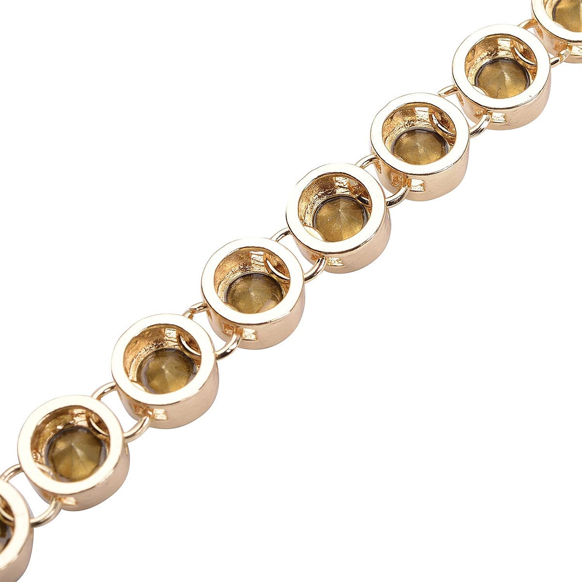 Peach Austrian Crystal Tennis Bracelet (7.50-9.50In) and Stud Earrings in Goldtone image number 4