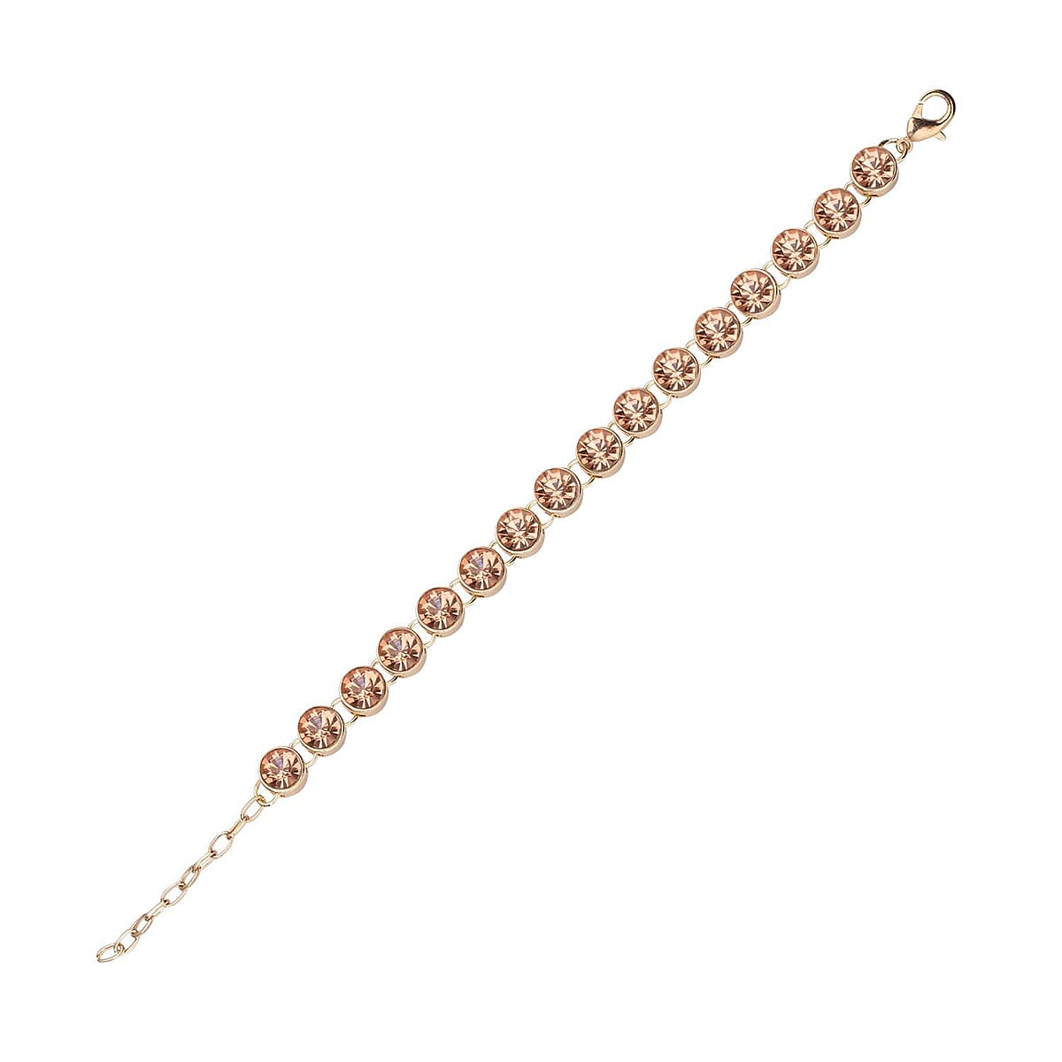 Peach Austrian Crystal Tennis Bracelet (7.50-9.50In) and Stud Earrings in Goldtone image number 5
