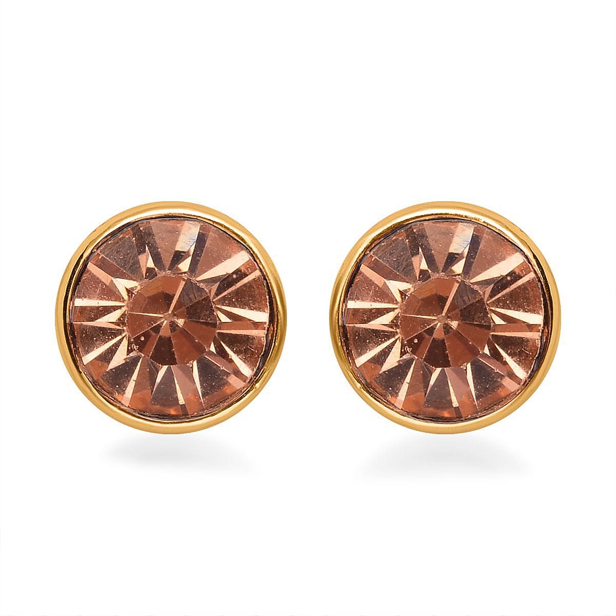 Peach Austrian Crystal Tennis Bracelet (7.50-9.50In) and Stud Earrings in Goldtone image number 6