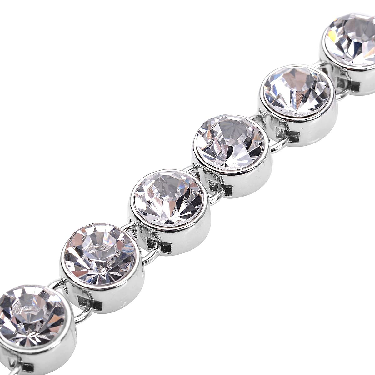 Austrian Crystal Tennis Bracelet (7.50-9.50In) and Stud Earrings in Silvertone image number 3