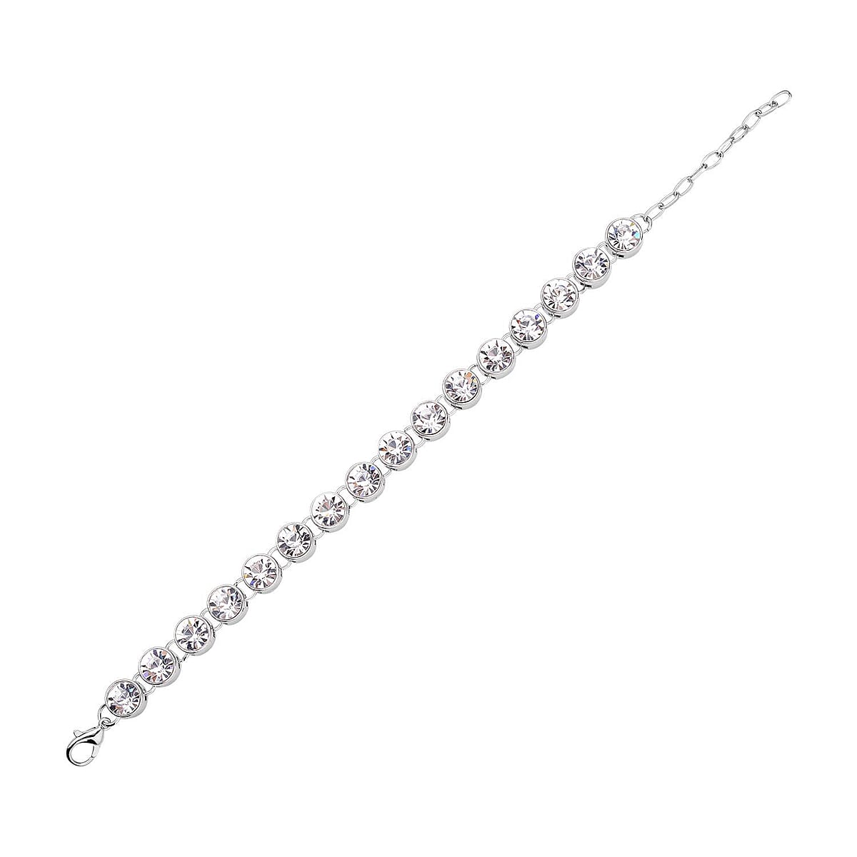 Austrian Crystal Tennis Bracelet (7.50-9.50In) and Stud Earrings in Silvertone image number 5