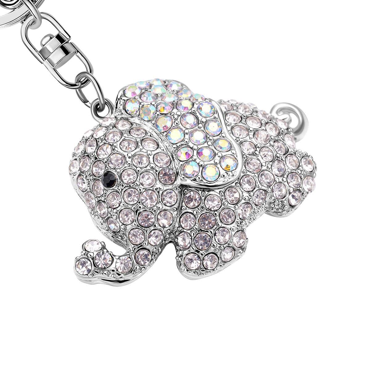 Set of 3 Multi Color Austrian Crystal, Enameled Elephant, Dog and Panda Keychain in Goldtone 7.00 ctw image number 4