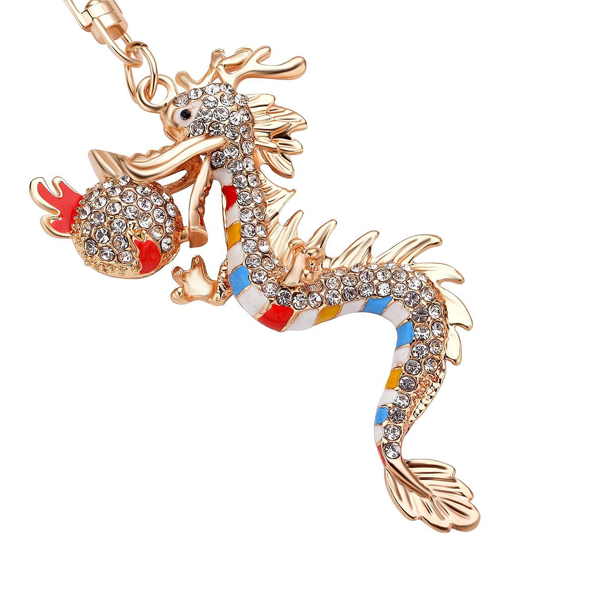 Set of 3 Multi Color Austrian Crystal, Resin, Enameled Bear, Dog and Dragon Keychain in Goldtone, Cute Keychains, Key Holders, Key Rings, Cool Keychains image number 3