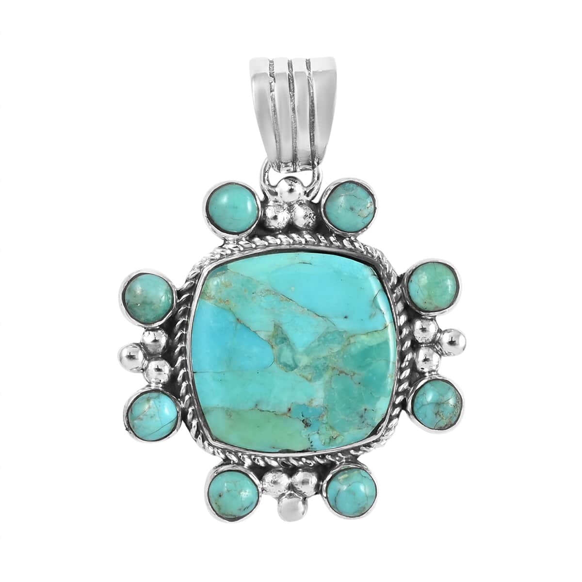 SANTA FE Style Kingman Turquoise Dangle Earrings and Pendant in Sterling Silver 9.80 Grams 15.50 ctw image number 2