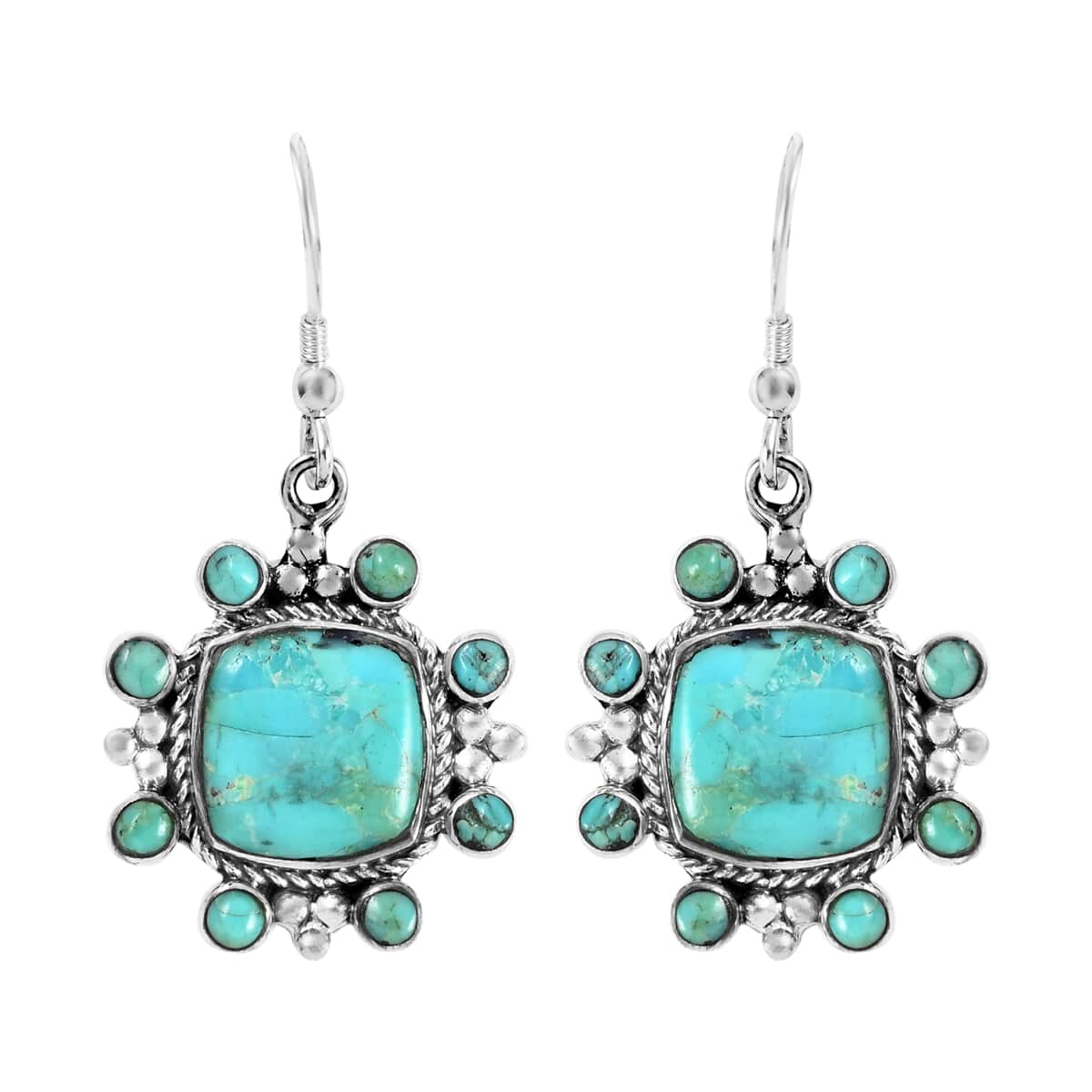 SANTA FE Style Kingman Turquoise Dangle Earrings and Pendant in Sterling Silver 9.80 Grams 15.50 ctw image number 4