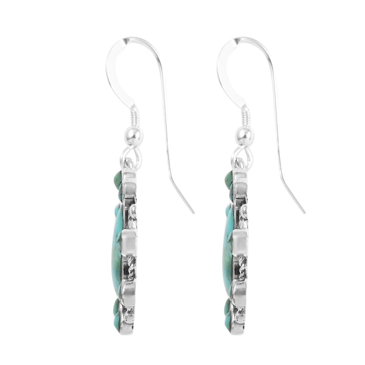 SANTA FE Style Kingman Turquoise Dangle Earrings and Pendant in Sterling Silver 9.80 Grams 15.50 ctw image number 5