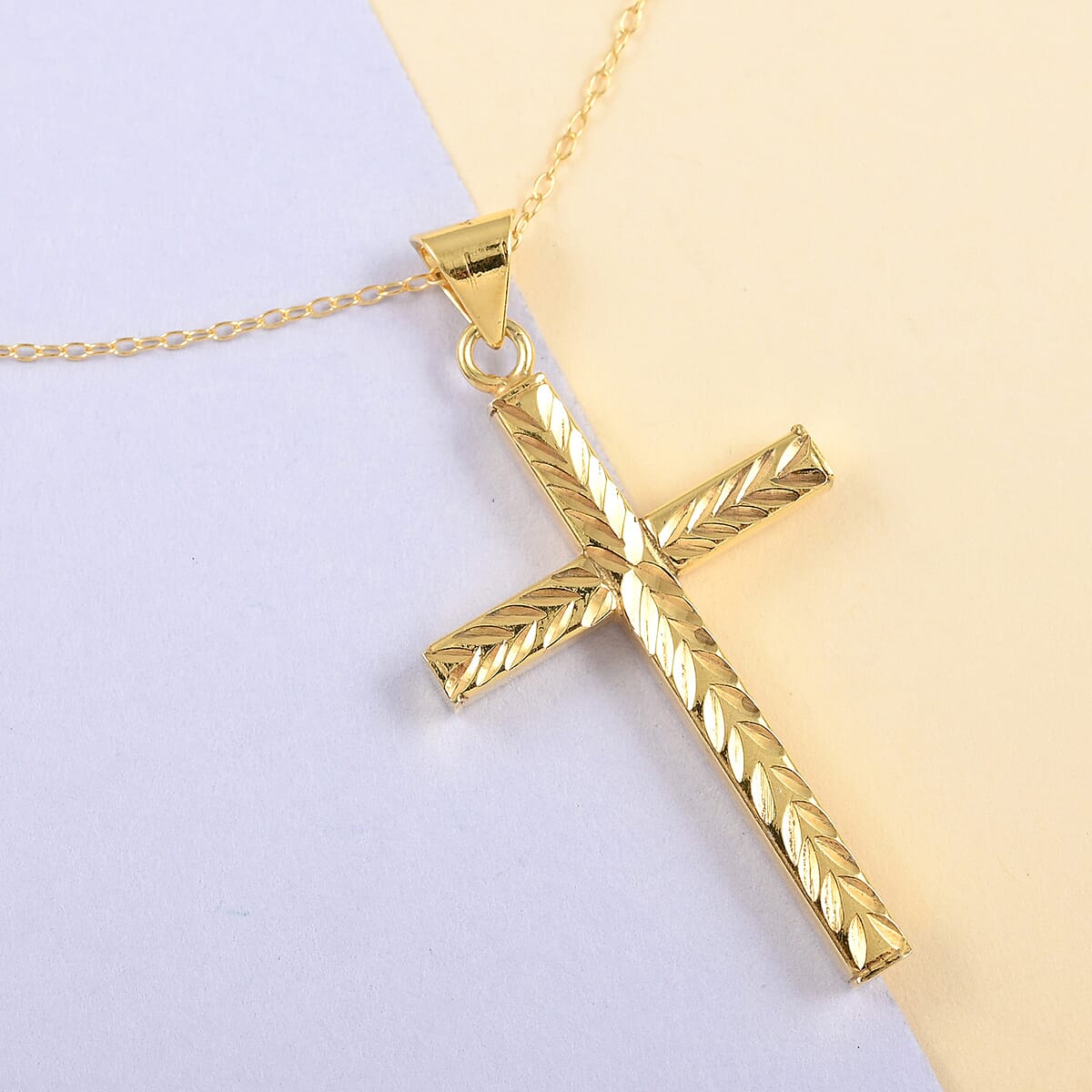 Italian 14K Yellow Gold Over Sterling Silver Cross Pendant Necklace 18 Inches 2.30 Grams image number 1