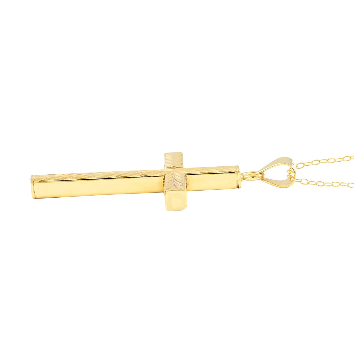 Italian 14K Yellow Gold Over Sterling Silver Cross Pendant Necklace 18 Inches 2.30 Grams image number 3