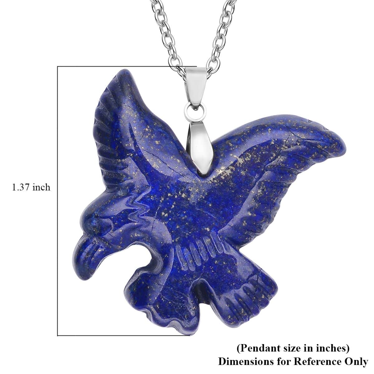 Lapis Lazuli Carved Eagle Pendant Necklace (20 Inches) in Stainless Steel 61.50 ctw image number 4