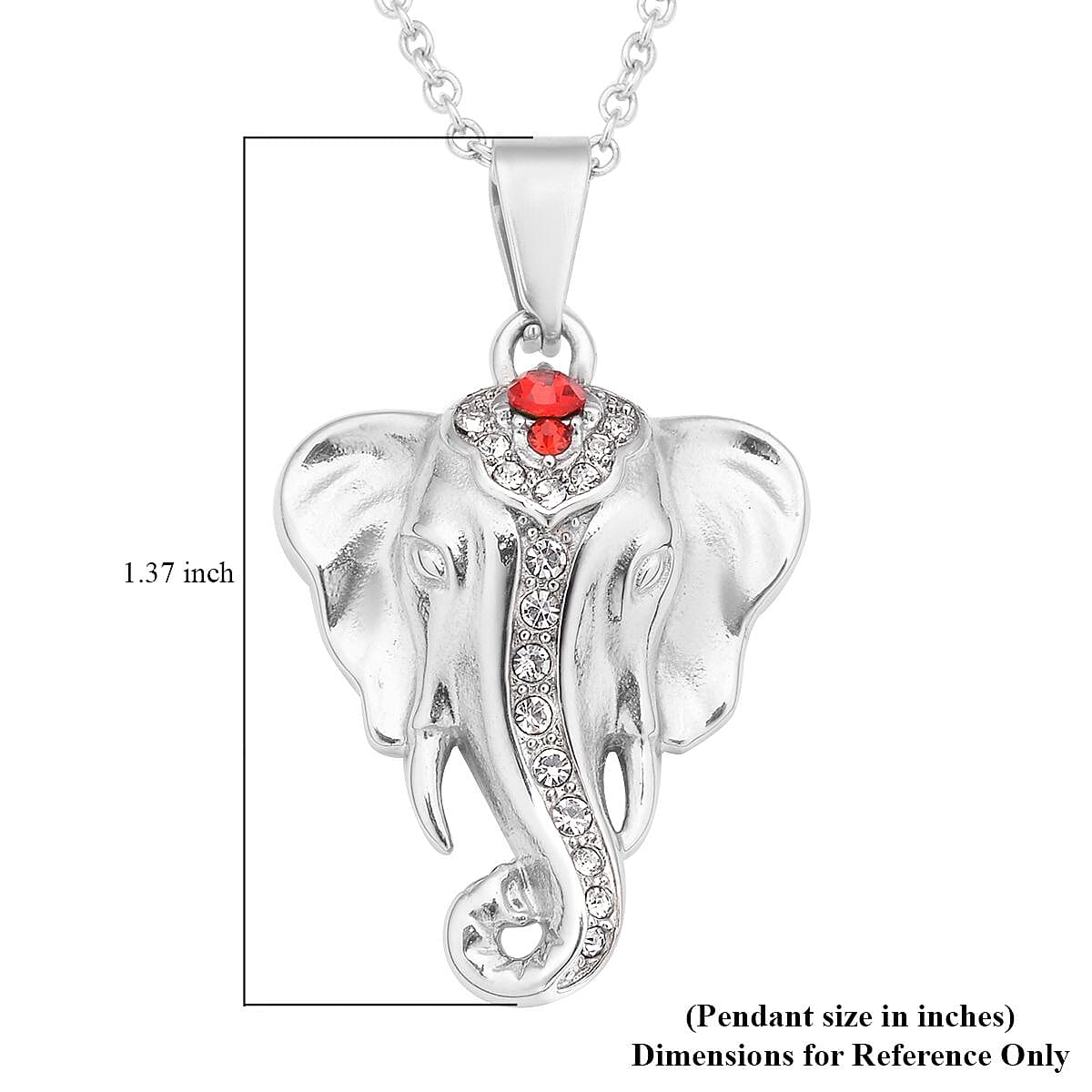 White & Red Austrian Crystal Elephant Pendant Necklace 20 Inches in Stainless Steel