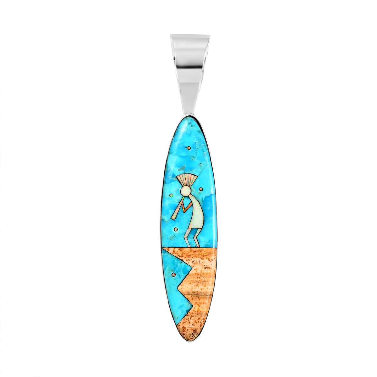 SANTA FE Style Turquoise, Multi Gemstone Kokopelli Playing Flute Earrings and Pendant in Sterling Silver 10.75 Grams 9.75 ctw image number 2