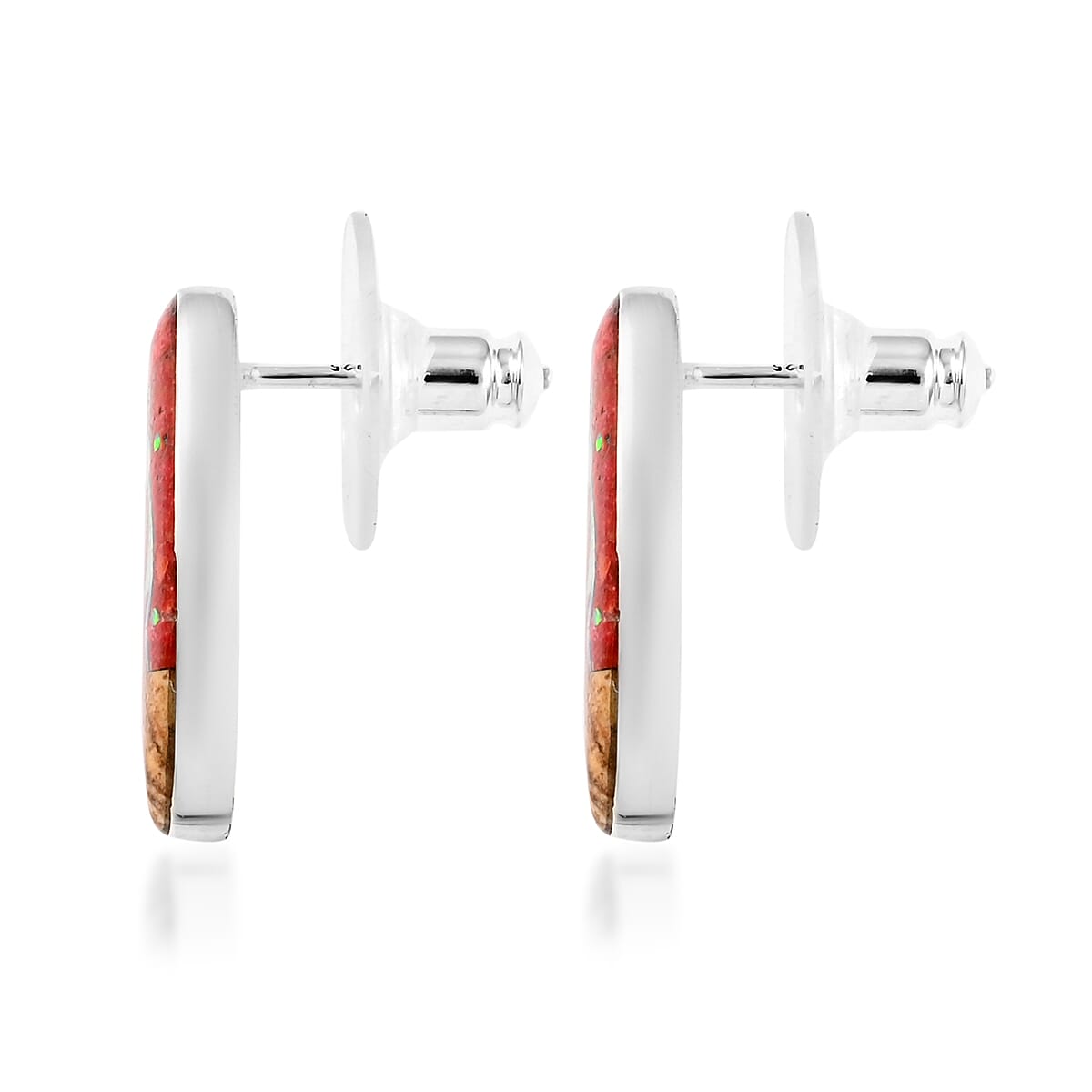 SANTA FE Style Red Spiny Oyster Shell, Multi Gemstone Kokopelli Playing Flute Earrings and Pendant in Sterling Silver 2.75 ctw image number 5