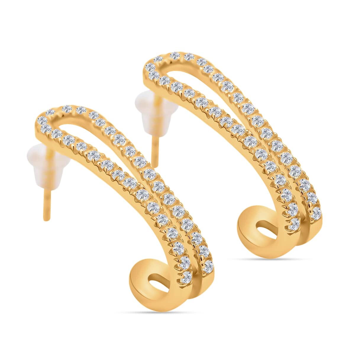Cheryl Exclusive Pick White Shell Pearl and Simulated Diamond Set of 3 J-Hoop, Drop & Stud Interchangeable Earrings in 14K Yellow Gold Over Sterling Silver 0.65 ctw image number 3