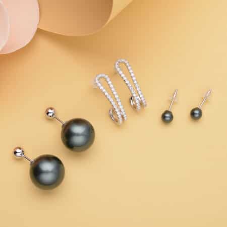Buy Tahitian Color Shell Pearl Earrings Set, Simulated Diamond Set of 3  Earrings, J-Hoop Earrings, Drop Earrings, Stud Interchangeable Earrings,  Rhodium Over Sterling Silver Earrings 0.65 ctw at