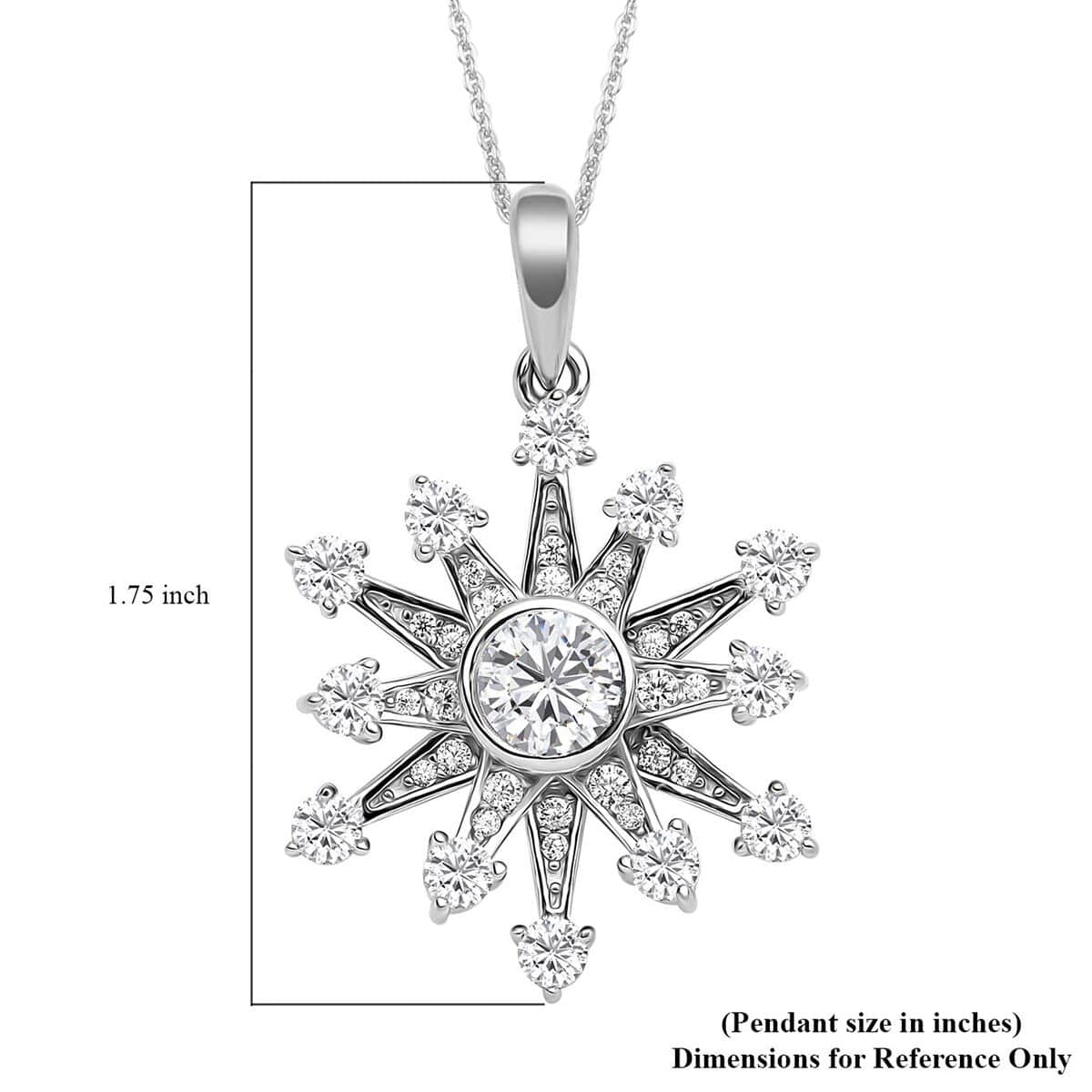 Simulated Diamond Star Burst Inspired Spinner Starburst Snowflake Pendant in Rhodium Over Sterling Silver with Stainless Steel Necklace (20 Inches) 1.50 ctw image number 5