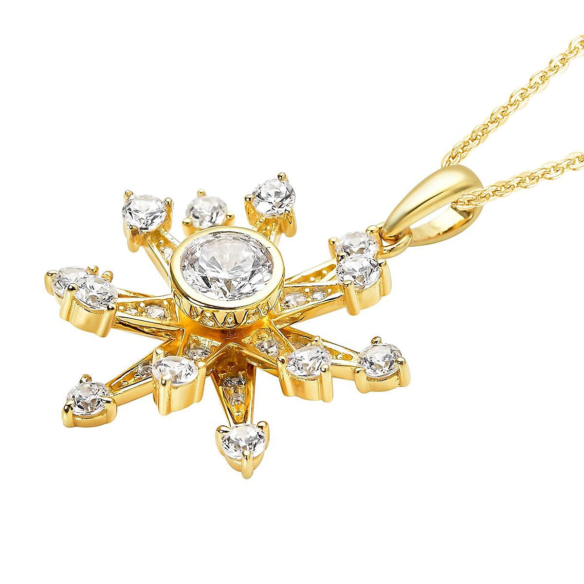Simulated Diamond Star Burst Inspired Spinner Pendant in 14K YG Over Sterling Silver with ION Plated YG Stainless Steel Necklace (20 Inches) 1.50 ctw image number 3