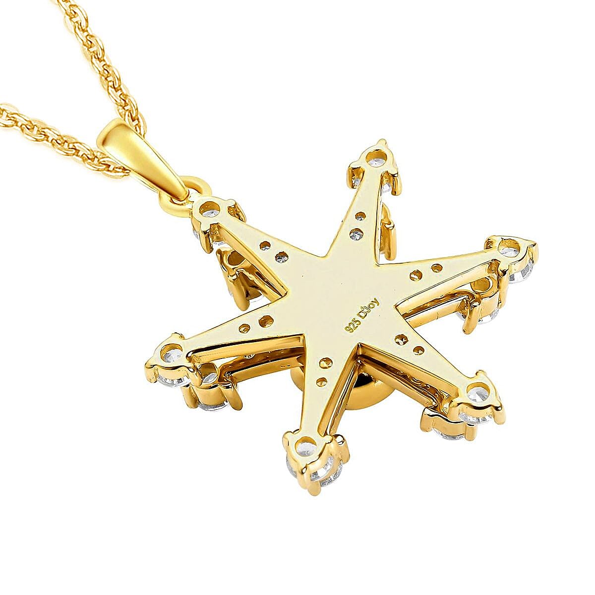 Simulated Diamond Star Burst Inspired Spinner Pendant in 14K YG Over Sterling Silver with ION Plated YG Stainless Steel Necklace (20 Inches) 1.50 ctw image number 4