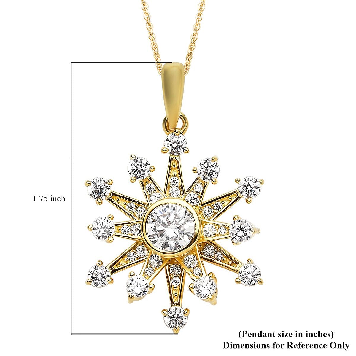 Simulated Diamond Star Burst Inspired Spinner Pendant in 14K YG Over Sterling Silver with ION Plated YG Stainless Steel Necklace (20 Inches) 1.50 ctw image number 5