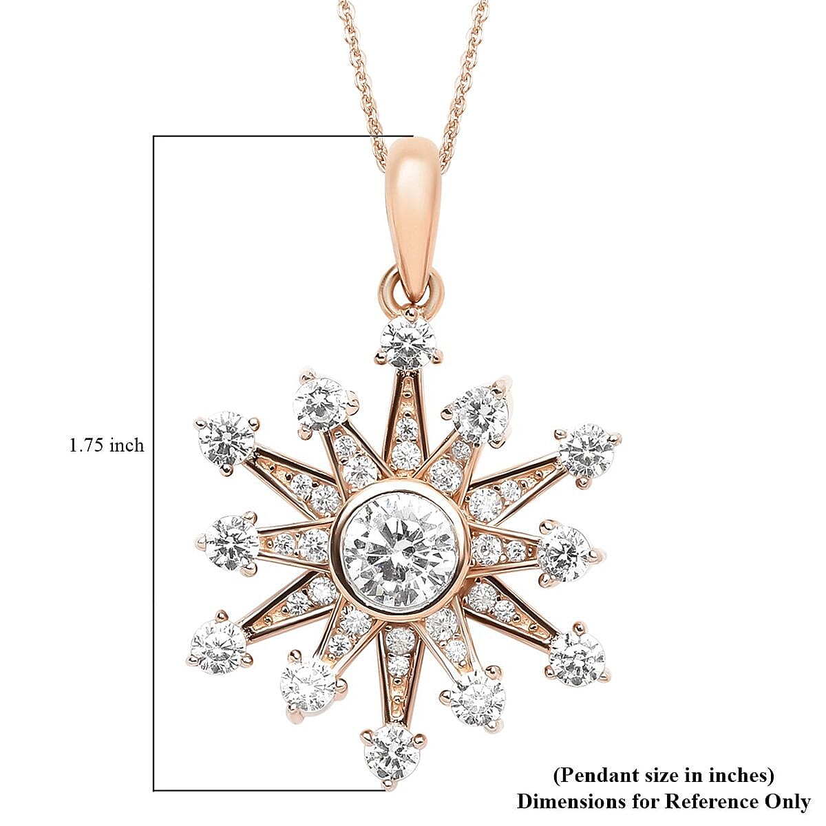 Simulated Diamond Star Burst Inspired Spinner Pendant in 14K RG Over Sterling Silver with ION Plated RG Stainless Steel Necklace (20 Inches) 1.50 ctw image number 5