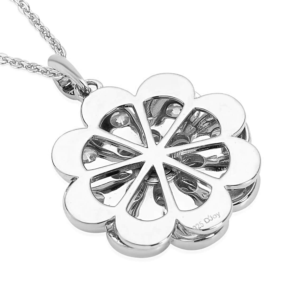 Simulated Diamond Daisy Flower Inspired Spinner Pendant Necklace 20 Inches in Rhodium Over Sterling Silver and Stainless Steel 0.90 ctw image number 4