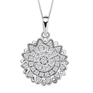 Simulated Diamond Spinner Pendant Necklace,  Sunflower Pendant Necklace, Rhodium Over Sterling Silver with ION Plated YG Stainless Steel Necklace, 20 Inch Necklace 0.65 ctw