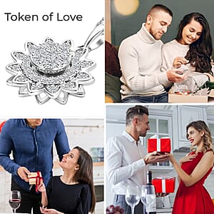 Simulated Diamond Spinner Pendant Necklace,  Sunflower Pendant Necklace, Rhodium Over Sterling Silver with ION Plated YG Stainless Steel Necklace, 20 Inch Necklace 0.65 ctw