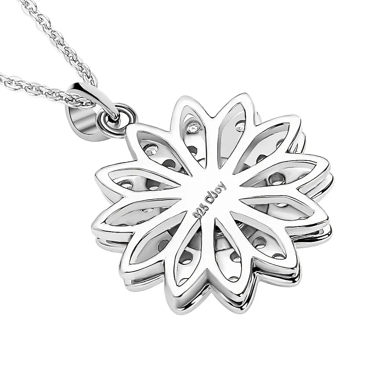 Simulated Diamond Spinner Pendant Necklace,  Sunflower Pendant Necklace, Rhodium Over Sterling Silver with ION Plated YG Stainless Steel Necklace, 20 Inch Necklace 0.65 ctw