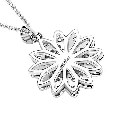 Simulated Diamond Spinner Pendant Necklace,  Sunflower Pendant Necklace, Rhodium Over Sterling Silver with ION Plated YG Stainless Steel Necklace, 20 Inch Necklace 0.65 ctw