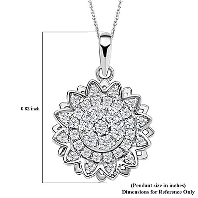 Simulated Diamond Spinner Pendant Necklace,  Sunflower Pendant Necklace, Rhodium Over Sterling Silver with ION Plated YG Stainless Steel Necklace, 20 Inch Necklace 0.65 ctw